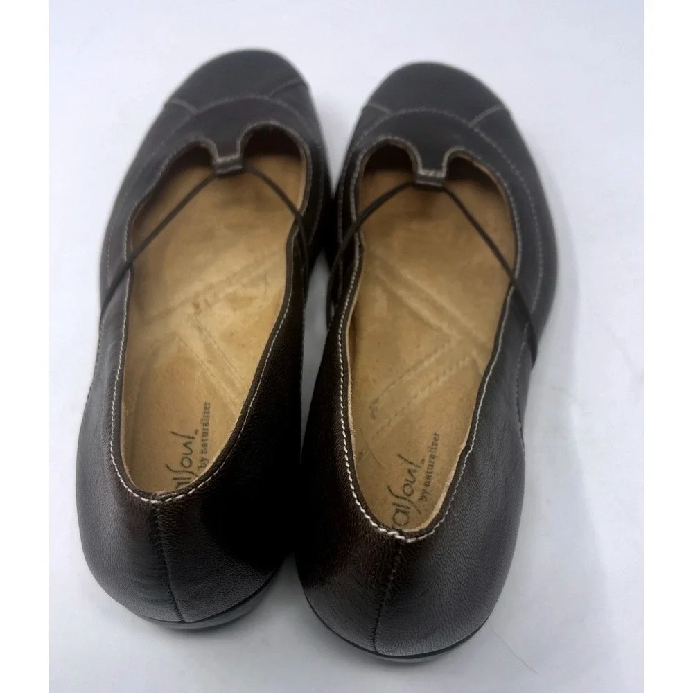Natural Soul by Naturalizer Women's 8.5 Brown Mary Jane Comfort Flats Shoes EUC